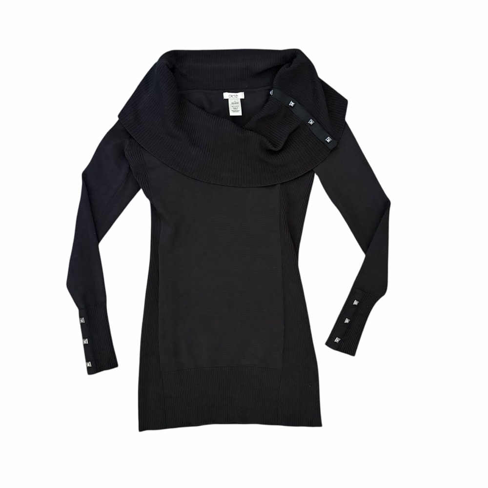 Cache Vintage Sweater Off The Shoulder Cowl Neckline Studded Black XS